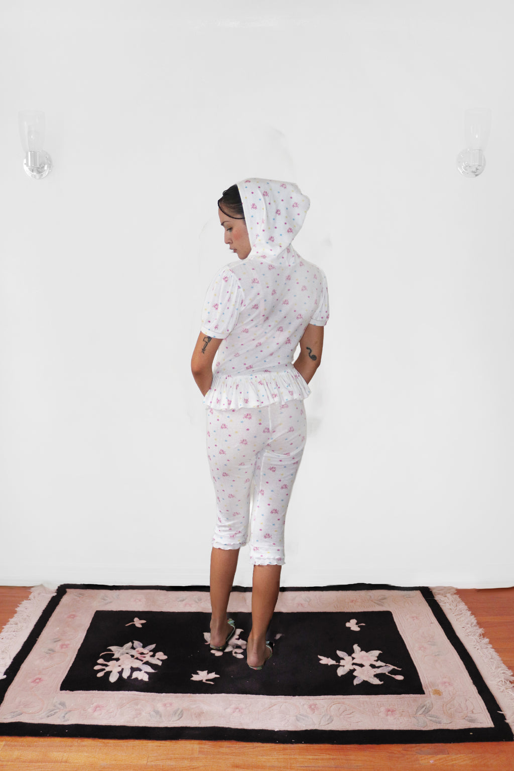 POINTELLE PEPLUM HOODIE